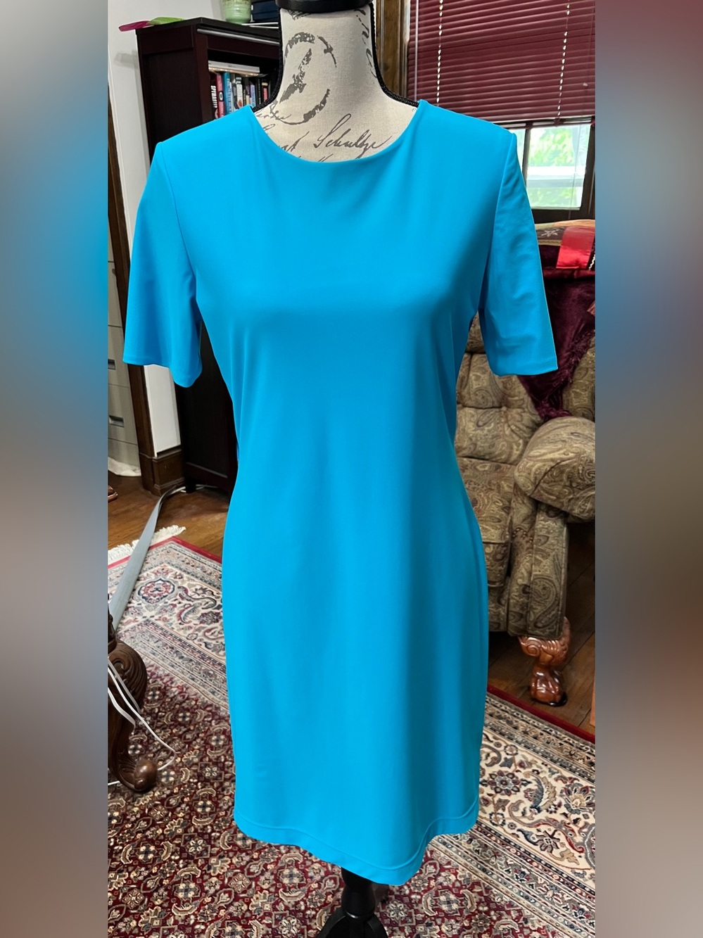 Paradox Turquoise and Black Midi REVERSIBLE Sheath Dress